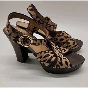 FOSSIL Platform Women's Size 9 Cheetah Leather Calf Hair Sexy Strappy Heels